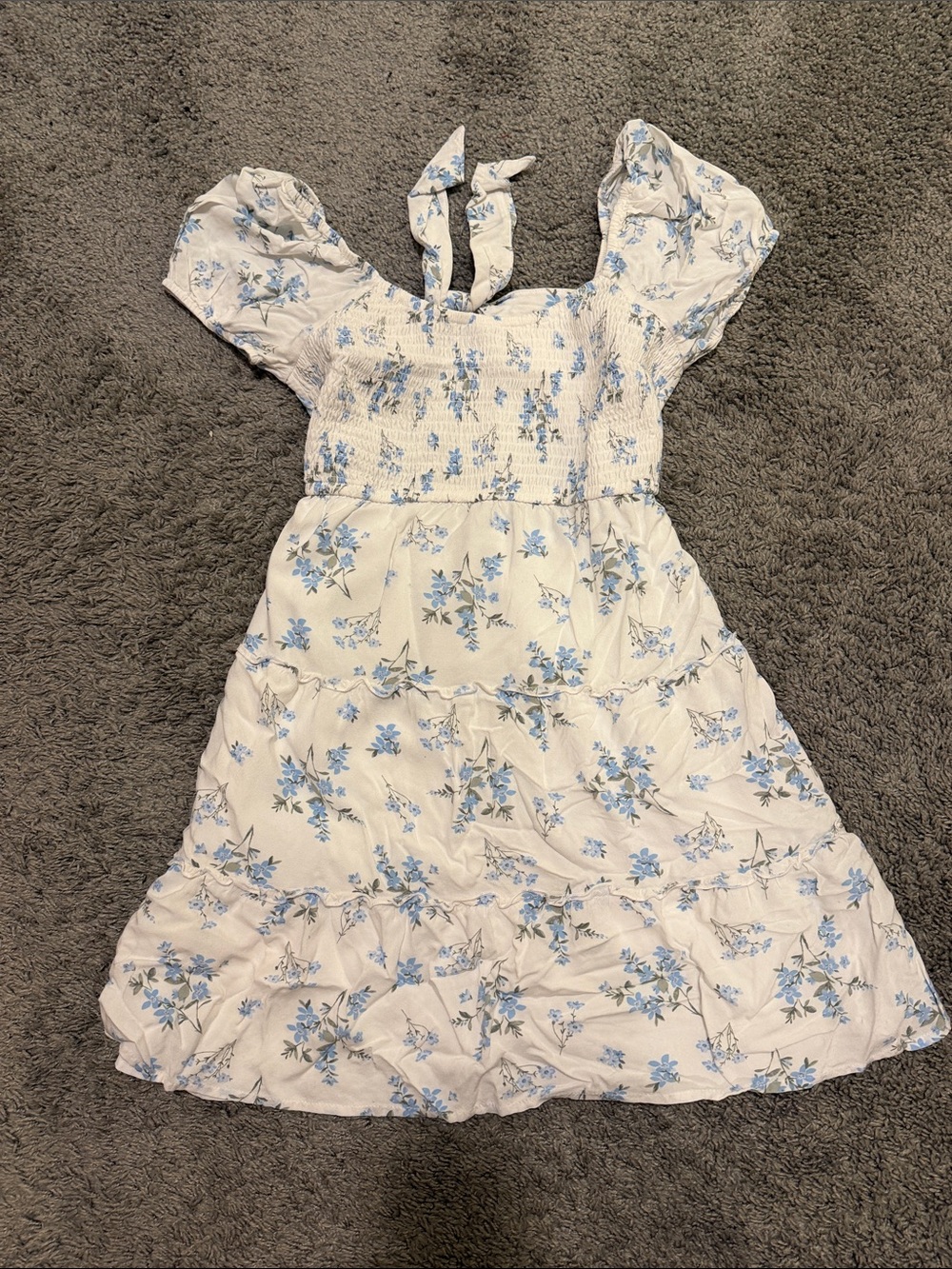 Hollister White Dress with Light Blue Floral Print